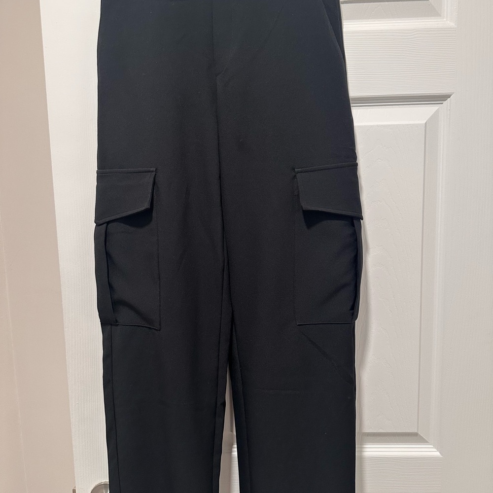 Zara Black Cargo Pants Modern Straight Leg